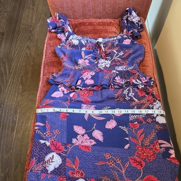 Sofia Vergara Purple Floral Midi Dress Ruffle Shoulder Sweetheart Neckline Sz. S - Picture 9 of 11